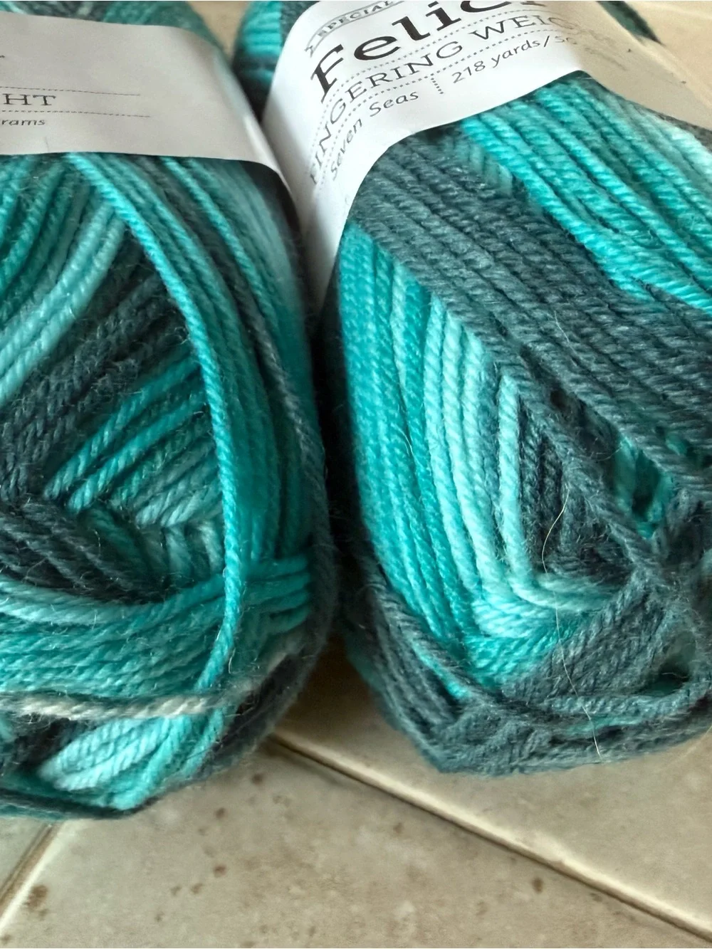 Felici Seven Seas Fingering Weight Yarn - Teal & Gray 2 Skeins Seven Seas